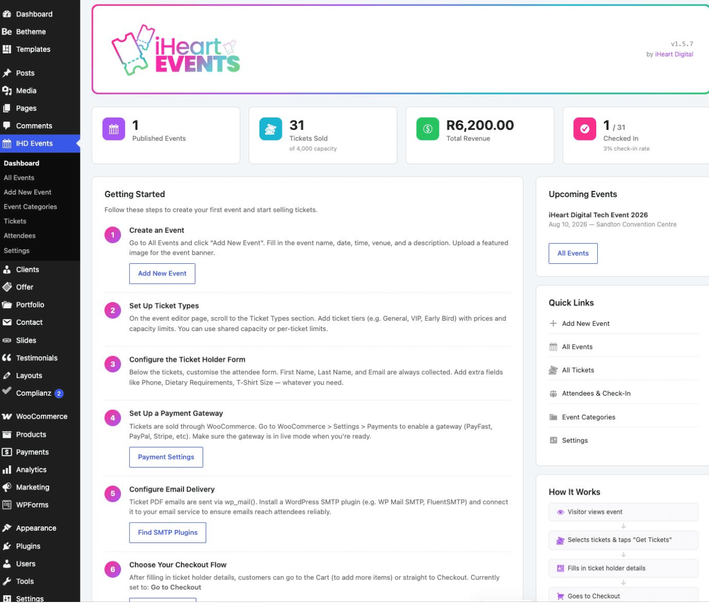 iHeart Events WordPress Plugin Dashboard